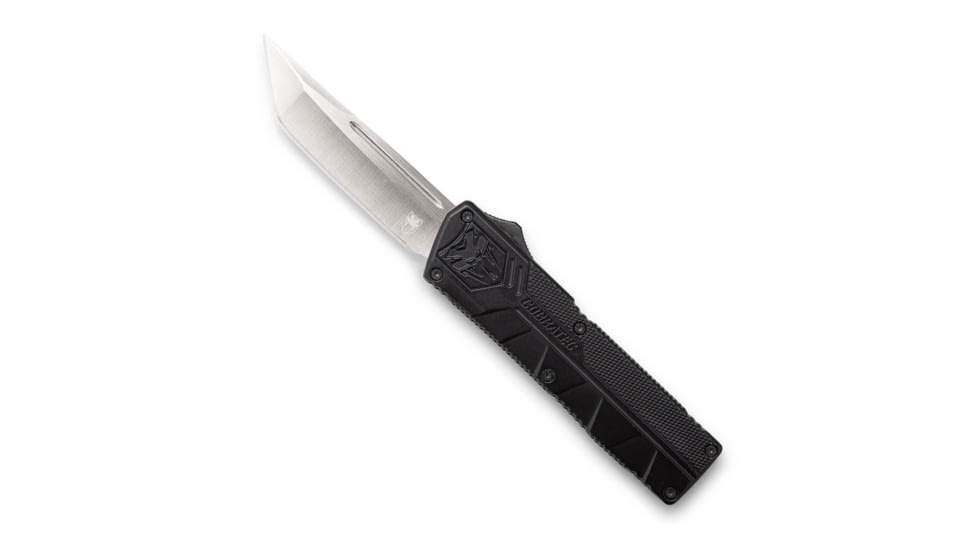 CobraTec Knives Lightweight OTF Automatic Folding Knives, 3.25in, D2 Steel, Tanto Non-Serrated, Black Handle, BCTLWTNS