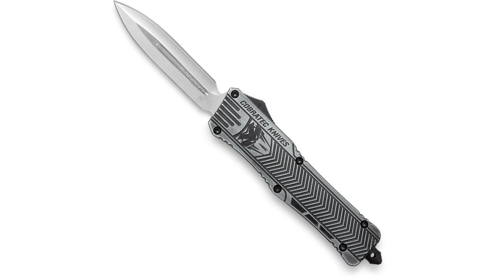 CobraTec Knives Large CTK-1 OTF Automatic Folding Knife, 3.75in, D2 Steel, Dagger Point Blade, Aluminum Alloy, Stonewash Handle, LSWCTK-1LDAGNS