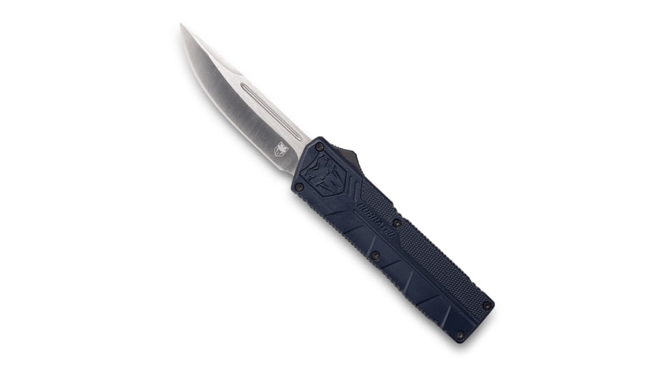 CobraTec Knives Lightweight OTF Automatic Folding Knives, 3.25in, D2 Steel, Drop Non-Serrated, Nypd Blue Handle, NYCTLWDNS