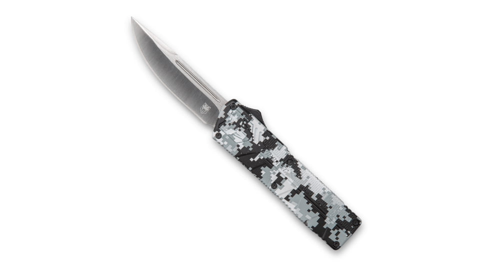 CobraTec Knives Lightweight OTF Automatic Folding Knives, 3.25in, D2 Steel, Drop Point, Winter Digi Camo Handle, WDCCTLWDNS