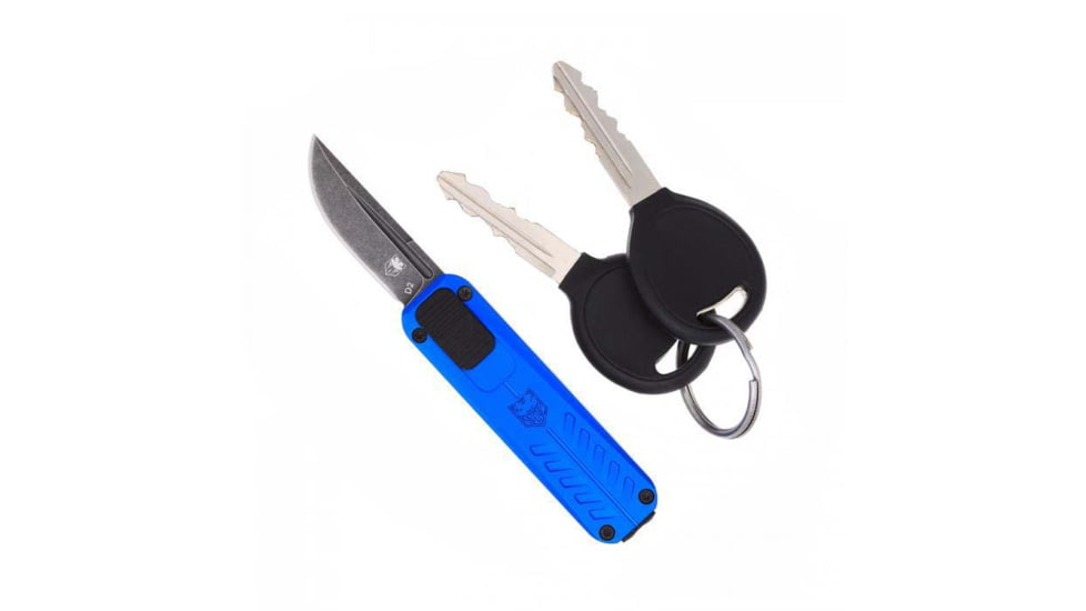 CobraTec Knives California 928SB OTF Knife, 1.75in, D2 Steel, Drop Point Plain Blade, 6061-T6 Aluminum, Blue Anodized Handle, CALI928SBBLUDNS