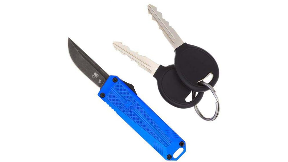 CobraTec Knives 929TB California OTF Automatic Folding Knife, 1.75in, Stonewashed D2 Steel, Non-Serrated Tanto Blade, Blue, CALI929TBBLUTNS