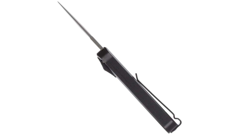 CobraTec Knives California 928SB OTF Knife, 1.75in, D2 Steel Blade, Drop Point Plain Blade, Black Anodized Aluminum Handle, CALI928SBBLKDNS