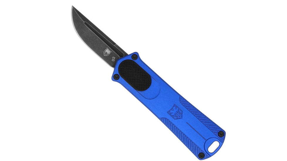 CobraTec Knives California 952 OTF Automatic Folding Knife, 1.75in, Stonewashed D2 Steel, Non-Serrated Drop Blade, Blue, CALI952BLUDNS