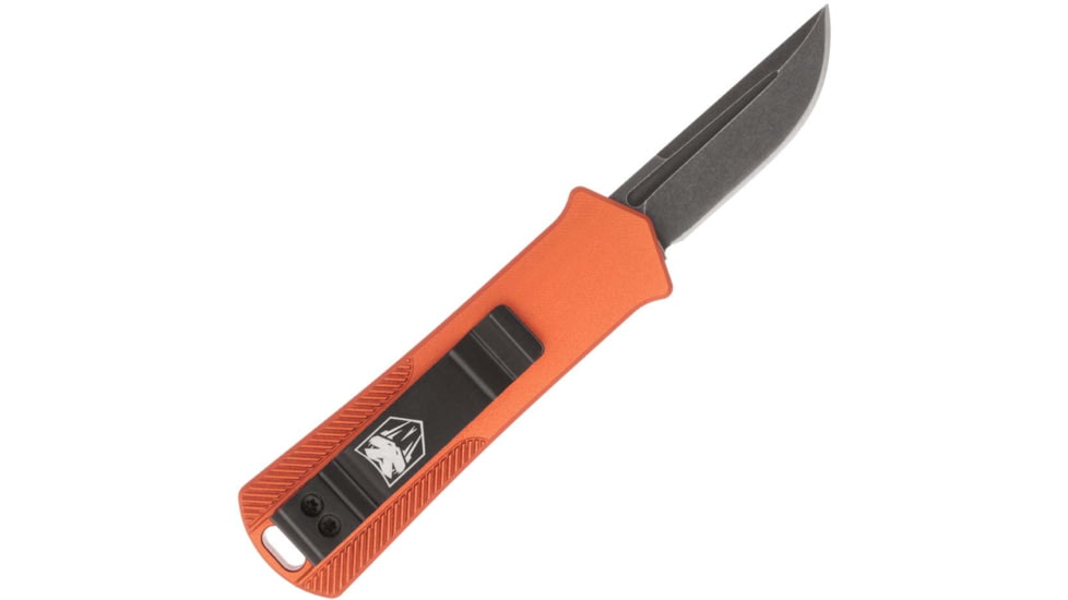 CobraTec Knives California 952 OTF Automatic Folding Knife, 1.75in, Stonewashed D2 Steel, Non-Serrated Drop Point, Aluminum Handle, Orange, CALI952ORGDNS