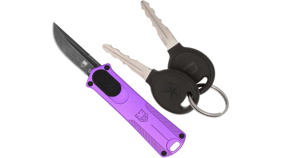 CobraTec Knives California 952 OTF Automatic Folding Knife, 1.75in, Stonewashed D2 Steel, Non-Serrated Drop Blade, Purple, CALI952PURDNS