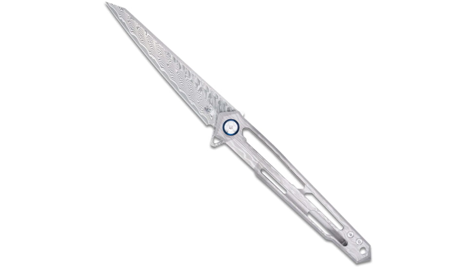 CobraTec Knives Ghost Frame Lock Damascus Wharncliffe Folding Knife, 3.875 in Blade, Damascus, CTGSTDAMWNS