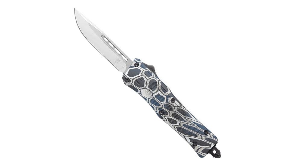 CobraTec Knives CTK-1 Medium OTF Automatic Folding Knife, 3in, D2 Steel, Drop Not Serrated, Cerakote Blue Cobra Skin, MBCSCTK1MDNS