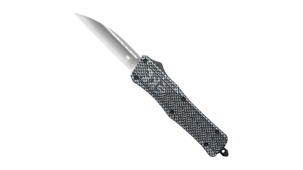 CobraTec Knives CTK-1 Medium OTF Knifes, 3in, D2 Steel, Wharncliffe Plain Blade, Carbon Fiber Aluminum Handle, MCFCTK1MWNS