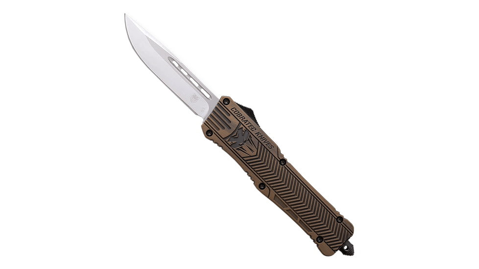 CobraTec Knives CTK-1 Medium OTF Automatic Folding Knife, 3in, D2 Steel, Drop Not Serrated, Cerakote Bronze Distressed, MBDCTK1MDNS