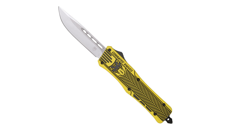 CobraTec Knives CTK-1 Medium OTF Automatic Folding Knife, 3in, D2 Steel, Drop Not Serrated, Yellow w/ Graphite Black, MYGBCTK1MDNS
