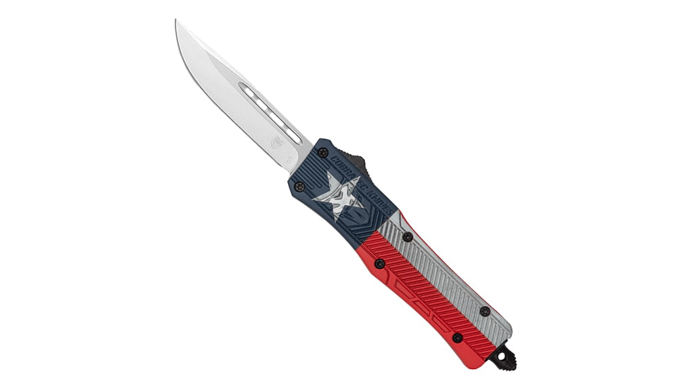 CobraTec Knives CTK-1 Medium OTF Automatic Folding Knife, 3in, D2 Steel, Drop Not Serrated, Cerakote Texas Flag, MTXCTK1MDNS