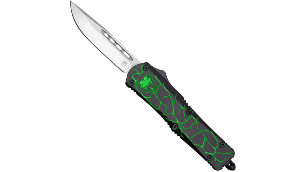 CobraTec Knives Medium FS-3 Fractured Automatic Folding Knife, 3in, D2, Drop Point, Aluminum Black/Green Handle, MRFTBLKGRNDNS
