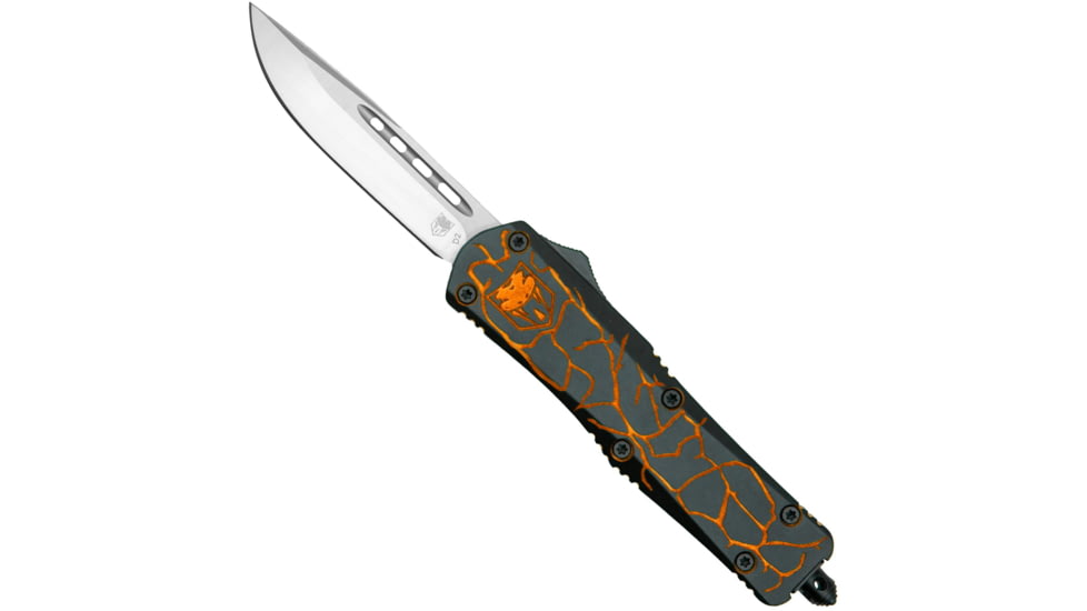 CobraTec Knives Medium FS-3 Fractured Automatic Folding Knife, 3in, D2, Drop Point, Aluminum Black/Orange Handle, MFRTBLKORGDNS