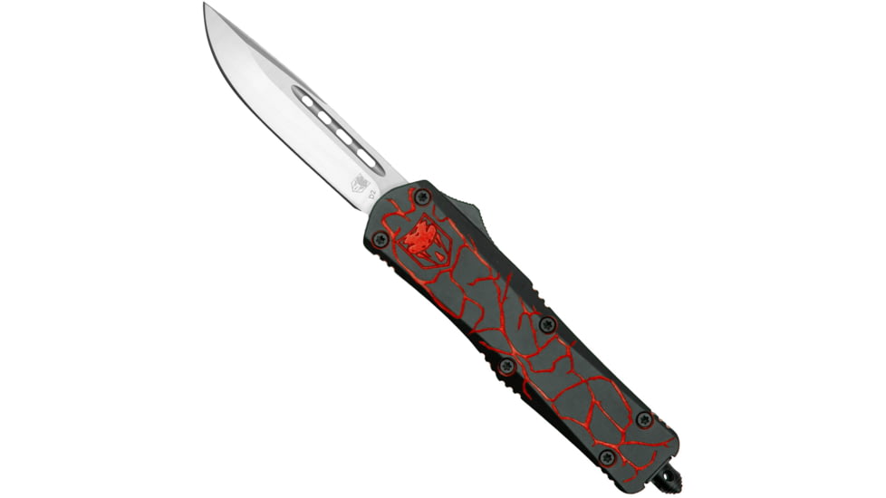 CobraTec Knives Medium FS-3 Fractured Automatic Folding Knife, 3in, D2, Drop Point, Aluminum Black/Red Handle, MFRTBLKREDDNS