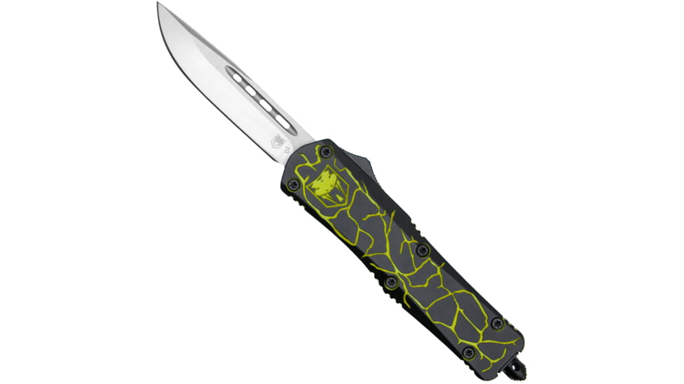 CobraTec Knives Medium FS-3 Fractured Automatic Folding Knife, 3in, D2, Drop Point, Aluminum Black/Yellow Handle, MFRTBLKYELDNS