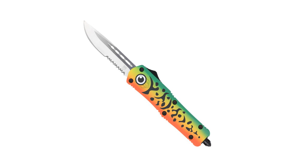 CobraTec Knives FS-3 Medium OTF Automatic Folding Knives, 3in, D2 Steel, Drop Serrated Blade, Cerakote/Lure Green Handle, MFLGNFS-3DS