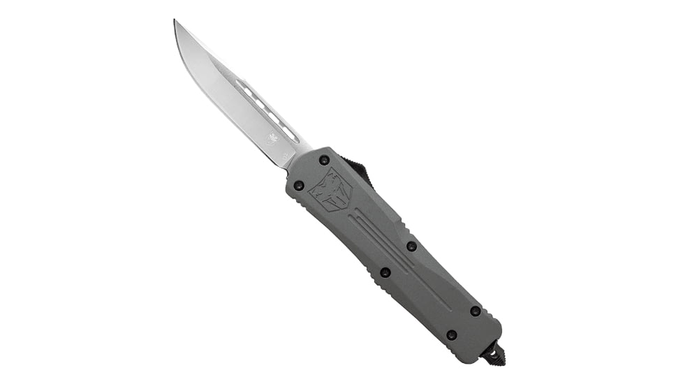 CobraTec Knives FS-3 Medium OTF Automatic Folding Knives, 3in, D2 Steel, Drop Non-Serrated Blade, Grey Handle, MGYFS-3DNS