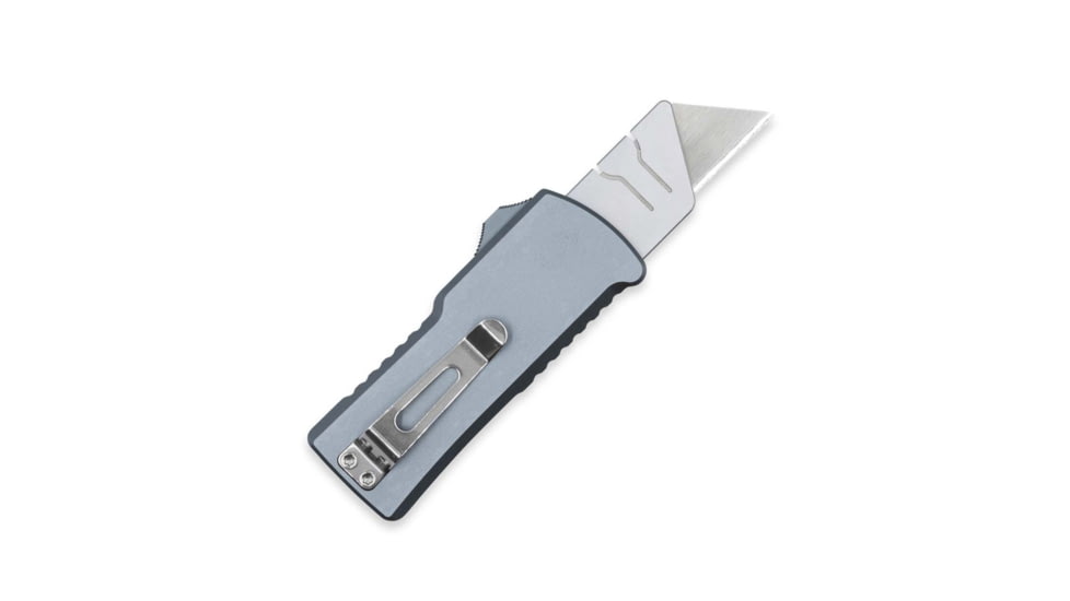 CobraTec Knives OTF Utility Knife, 1.75in, Carbon Steel Blade, Gray Aluminum Handle, CTOTFUTGRY