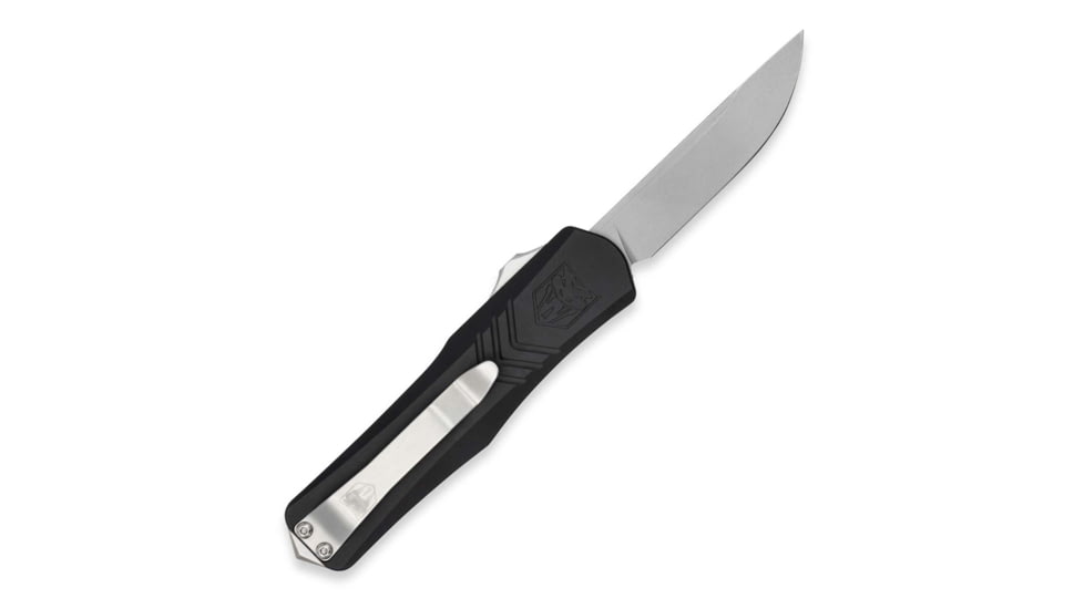 CobraTec Knives Small FS-X Gen II OTF Knife, 2.75in, Stonewashed D2 Steel Blade, Drop Non-Serrated Blade, Black Handle, SBLKFS-XGEN2DNS