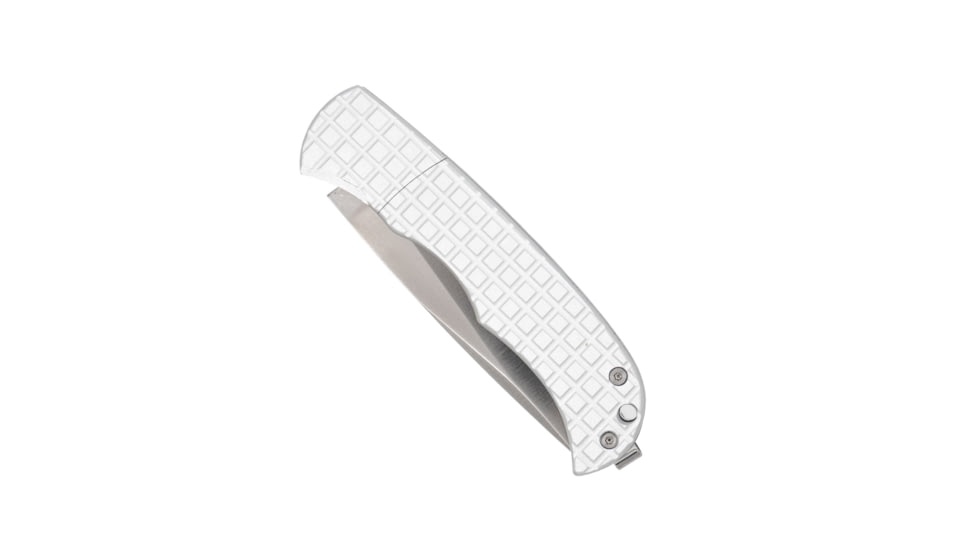 CobraTec Knives Cyclone Hidden Release OTF Automatic Folding Knife, 3in, Plain Satin D2 Steel, Drop Point Blade, 4 in Aluminum, White Handle, CTCLNHRSIL