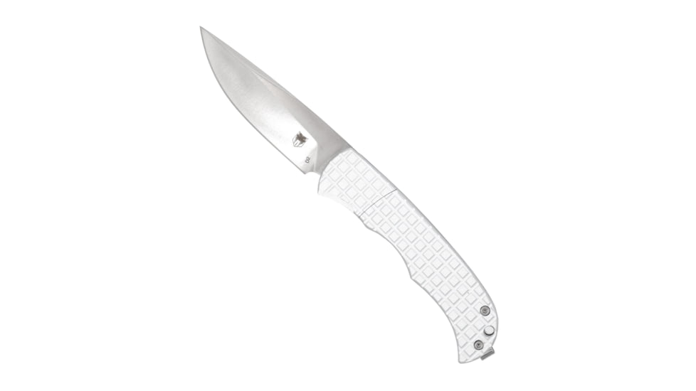 CobraTec Knives Cyclone Hidden Release OTF Automatic Folding Knife, 3in, Plain Satin D2 Steel, Drop Point Blade, 4 in Aluminum, White Handle, CTCLNHRSIL