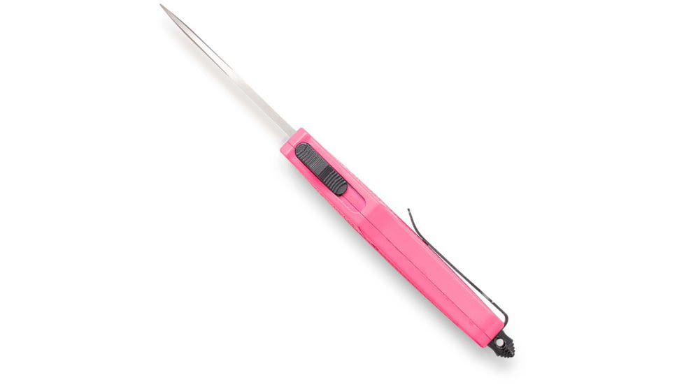 CobraTec Knives CTK-1 Small Automatic Folding Knife w/Glass Breaker, 2.75in, D2 Steel Blade, Dagger Plain Blade, Pink Aluminum Handle, SPKCTK1SDAGNS