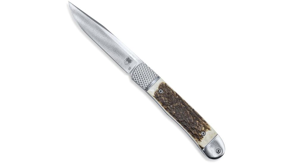 CobraTec Knives Trapper Hidden Release Automatic Folding Knife, 3.12 in, Satin D2 Steel, Drop Point Plain Blade, Stag, Stag Handle, CTTHRSTG