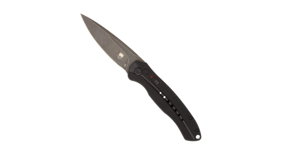 CobraTec Knives Diablo Side Button Auto Folding Knive, 3.5in, D2 Stonewash Steel, Drop Blade, Black, BLKDIABLOAUTO