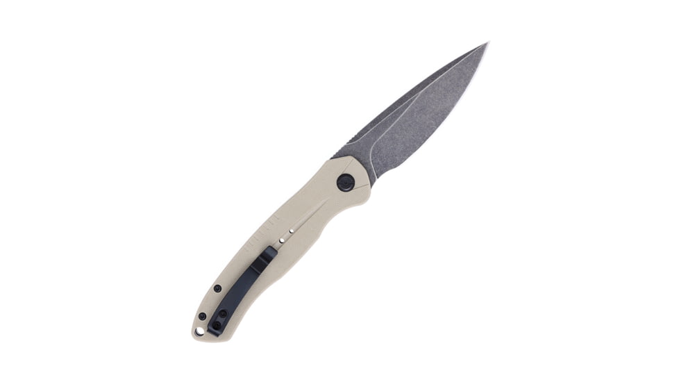 CobraTec Knives Diablo Side Button Auto Folding Knive, 3.5in, D2 Stonewash Steel, Drop Blade, Tan, TANDIABLOAUTO