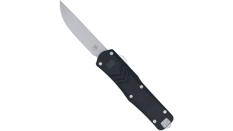 CobraTec Knives Medium FS-X Gen III OTF Knife, 3in, D2 Steel Stonewash Drop Point Plain Blade, Black Aluminum Handle, MBLKFSXGEN3DNS