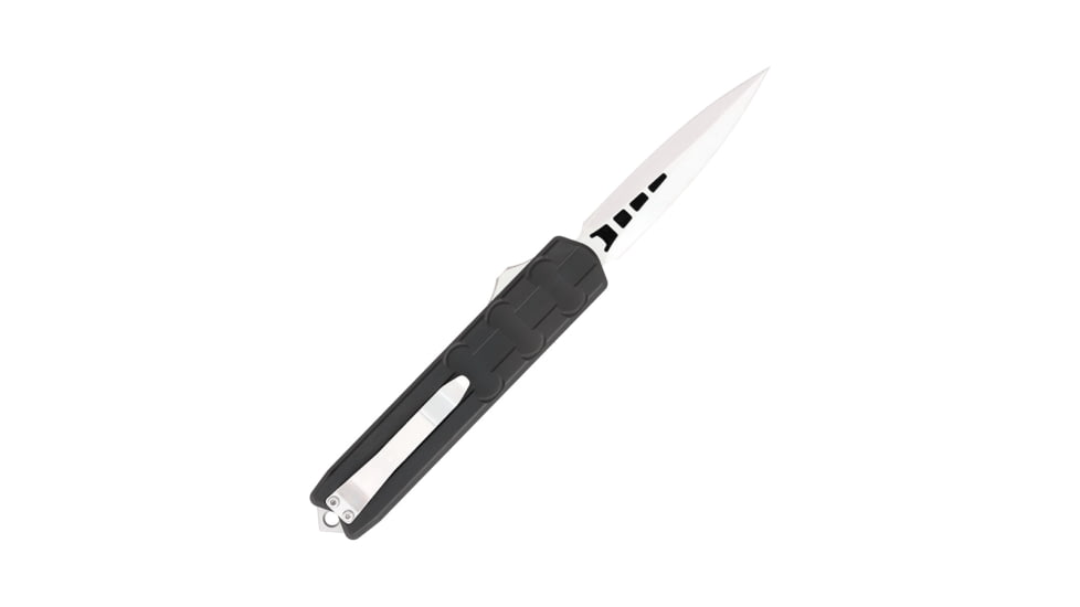 CobraTec Knives Large Enforcer OTF Knife, 3.25in, M390 Steel, Dagger Non-Serrated, Black Handle, CTEBLKM390DAGNS