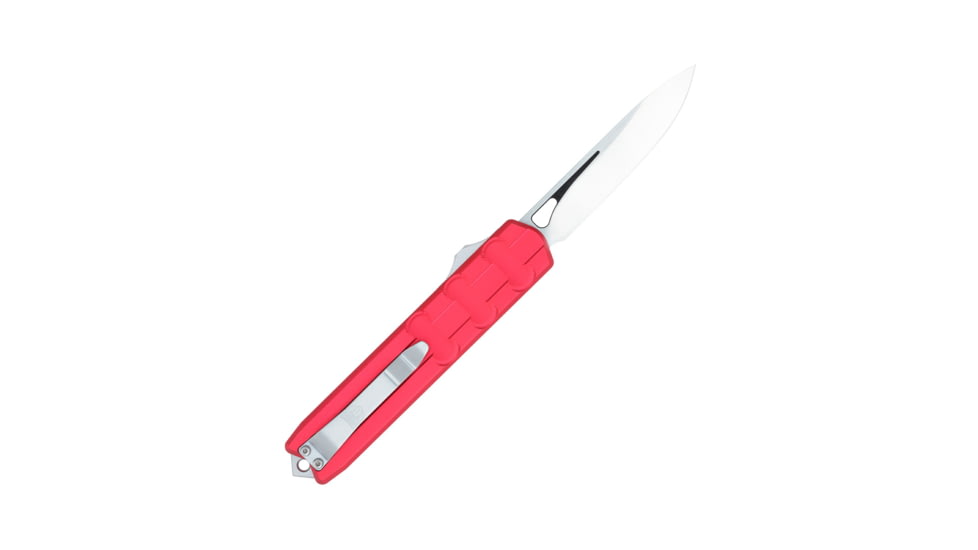 CobraTec Knives Large Enforcer OTF Knife, 3.25in, M390 Steel, Drop Non-Serrated, Red Handle, CTERDM390DNS