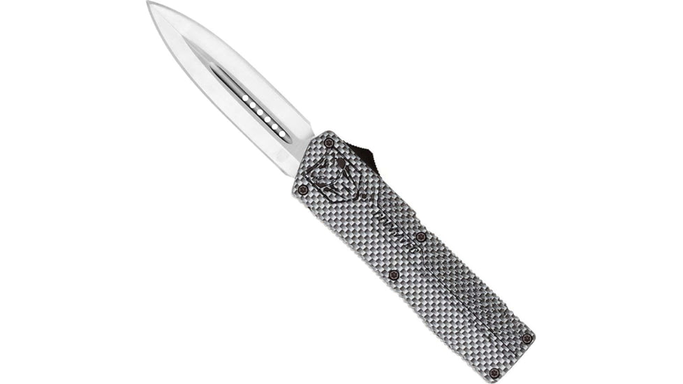 CobraTec Knives Lightweight OTF Automatic Folding Knives, 3.25in, D2 Steel, Dagger Plain Blade, Carbon Fiber Aluminum Handle, CFCTLWDAGNS