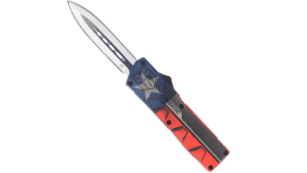 CobraTec Knives Lightweight OTF Automatic Folding Knives, 3.25in, D2 Steel, Dagger Plain, Texas Cerakote Aluminum Handle, TXCTLWDAGNS