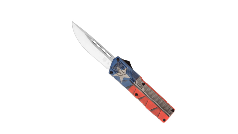 CobraTec Knives Lightweight OTF Automatic Folding Knives, 3.25in, D2 Steel, Drop Non-Serrated, Cerakote/Tx Flag Handle, TXCTLWDNS