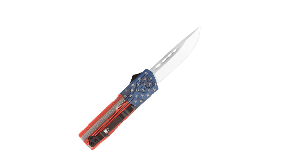 CobraTec Knives Lightweight OTF Automatic Folding Knives, 3.25in, D2 Steel, Drop Non-Serrated, Cerakote/USA Flag Handle, AFCCTLWDNS