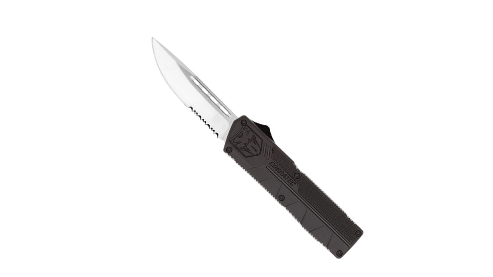 CobraTec Knives Lightweight OTF Automatic Folding Knives, 3.25in, D2 Steel, Drop Serrated, Black Handle, BCTLWDS