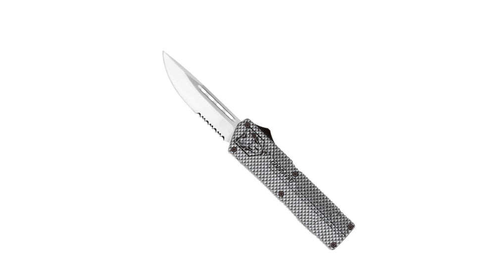CobraTec Knives Lightweight OTF Automatic Folding Knives, 3.25in, D2 Steel, Drop Serrated, Carbon Fiber Handle, CFCTLWDS