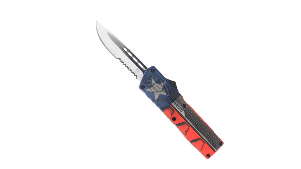 CobraTec Knives Lightweight OTF Automatic Folding Knives, 3.25in, D2 Steel, Drop Serrated, Cerakote/Tx Flag Handle, TXCTLWDS