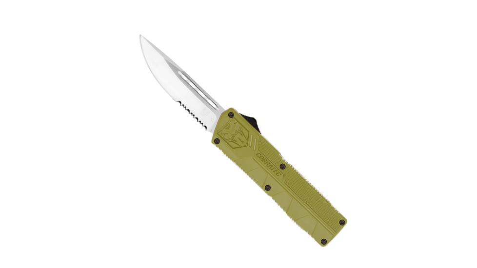 CobraTec Knives Lightweight OTF Automatic Folding Knives, 3.25in, D2 Steel, Drop Serrated, Od Green Handle, ODCTLWDS