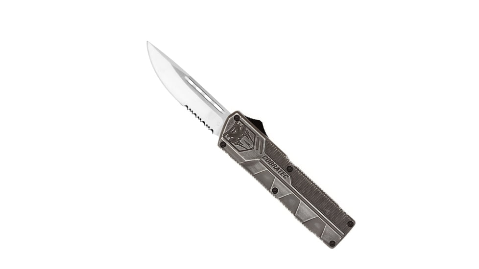CobraTec Knives Lightweight OTF Automatic Folding Knives, 3.25in, D2 Steel, Drop Serrated, Stonewash Handle, SWCTLWDS