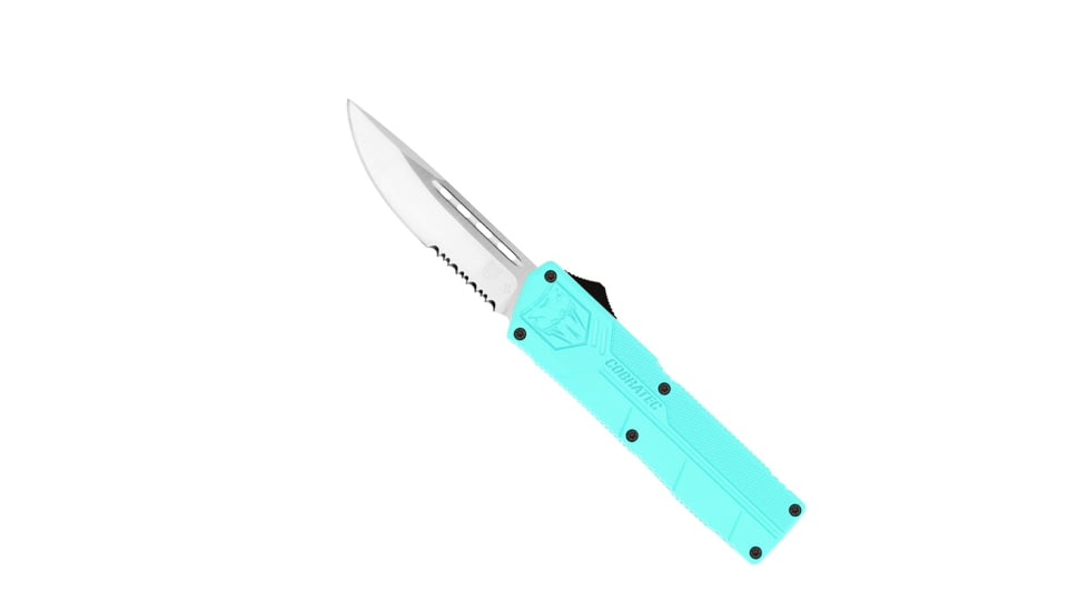 CobraTec Knives Lightweight OTF Automatic Folding Knives, 3.25in, D2 Steel, Drop Serrated, Tiffany Blue Handle, TBCTLWDS