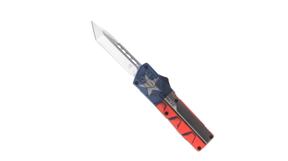 CobraTec Knives Lightweight OTF Automatic Folding Knives, 3.25in, D2 Steel, Tanto Non-Serrated, Cerakote/Tx Flag Handle, TXCTLWTNS