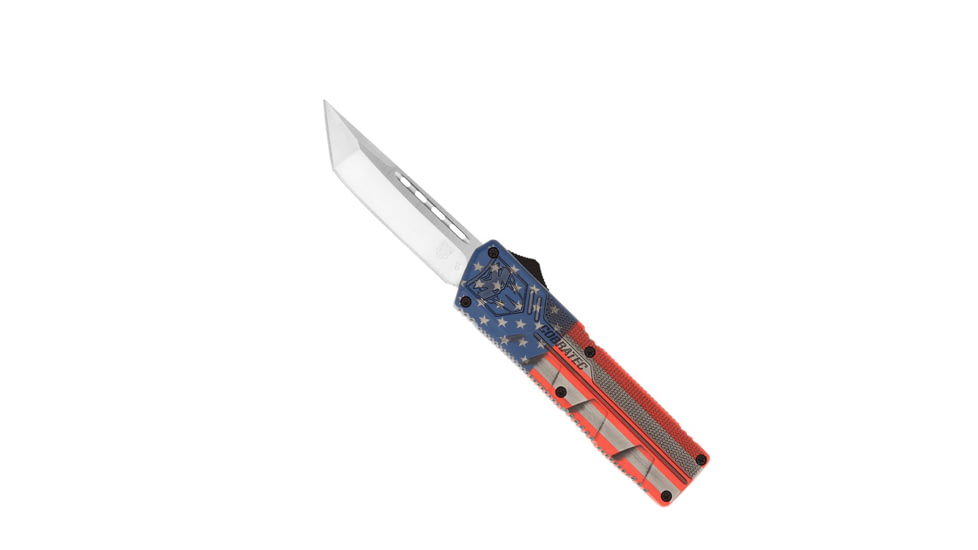 CobraTec Knives Lightweight OTF Automatic Folding Knives, 3.25in, D2 Steel, Tanto Non-Serrated, Cerakote/USA Flag Handle, AFCCTLWTNS