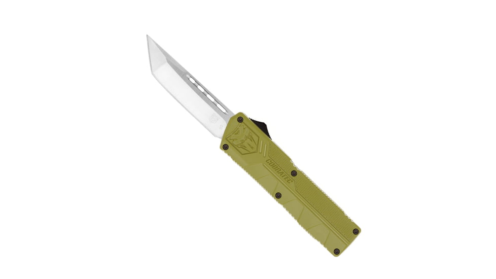 CobraTec Knives Lightweight OTF Automatic Folding Knives, 3.25in, D2 Steel, Tanto Non-Serrated, Od Green Handle, ODCTLWTNS
