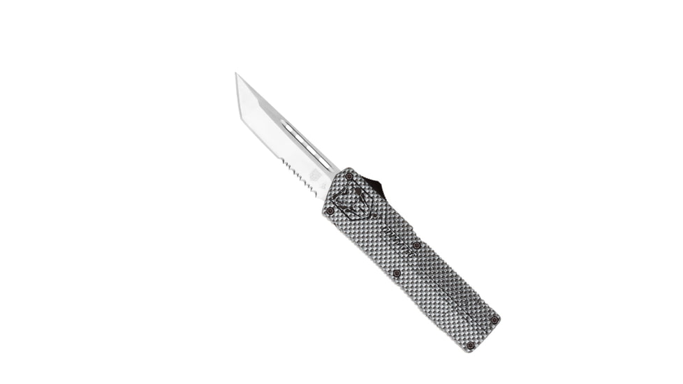 CobraTec Knives Lightweight OTF Automatic Folding Knives, 3.25in, D2 Steel, Tanto Serrated, Carbon Fiber Handle, CFCTLWTS