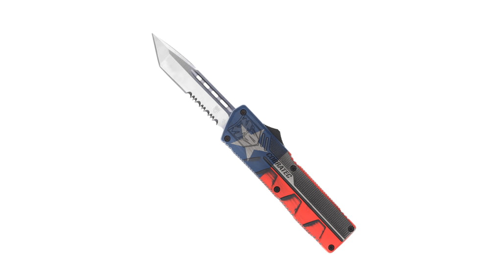 CobraTec Knives Lightweight OTF Automatic Folding Knives, 3.25in, D2 Steel, Tanto Serrated, Cerakote/Tx Flag Handle, TXCTLWTS