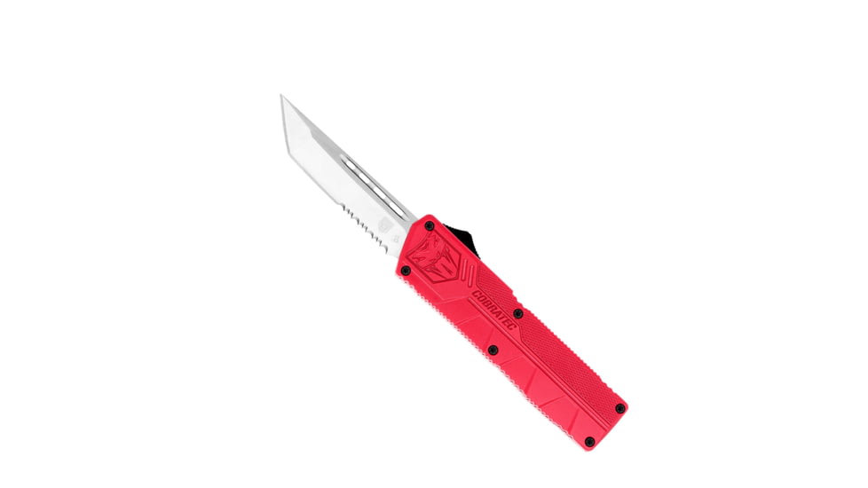 CobraTec Knives Lightweight OTF Automatic Folding Knives, 3.25in, D2 Steel, Tanto Serrated, Red Handle, RDCTLWTS