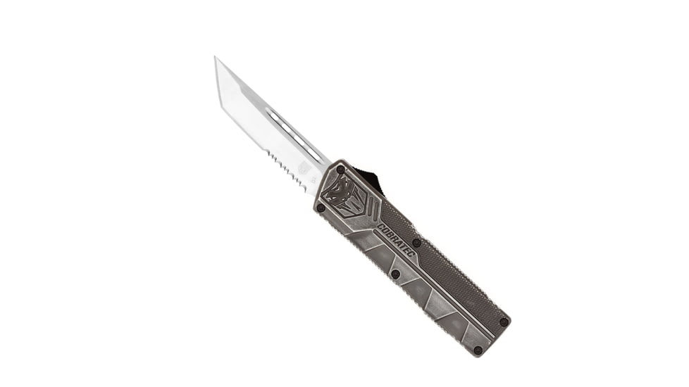 CobraTec Knives Lightweight OTF Automatic Folding Knives, 3.25in, D2 Steel, Tanto Serrated, Stonewash Handle, SWCTLWTS